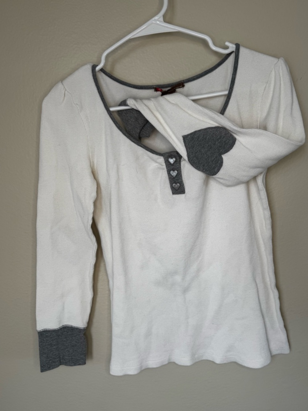 Forever 21 Cream Long Sleeve Top with Gray Trim